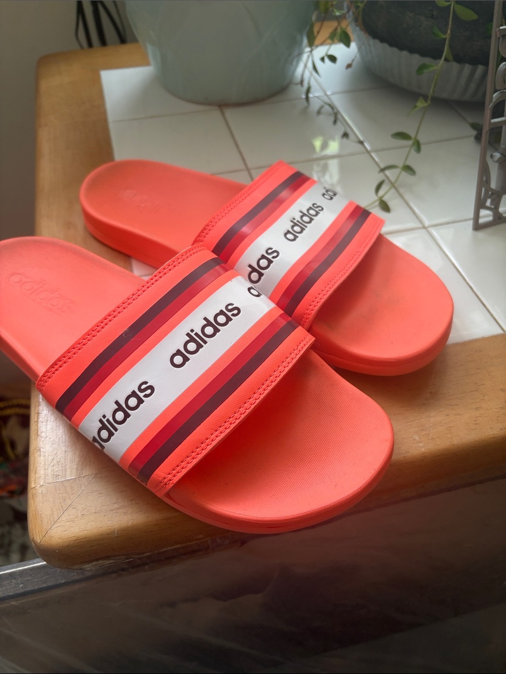 adidas Coral Slide Sandals with Striped Logo Band